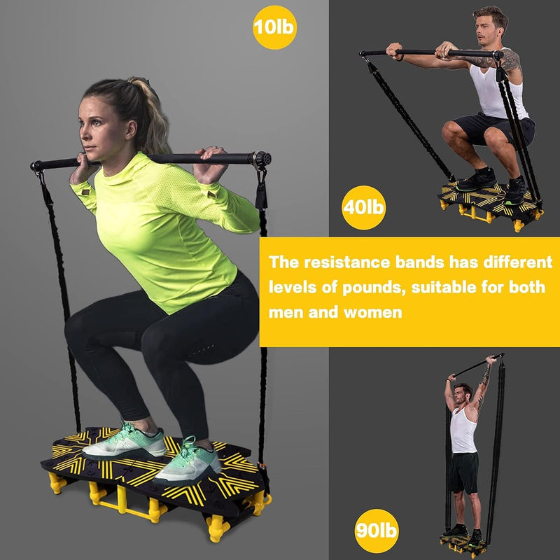 Portable Home Gym with 18 Exercise Accessories Including Fitness Board,Resistance Bands,Ab Roller Wheel and More,Full Body Workout System Suitable for Training Muscle and Burning Fat(Yellow) - elev8life