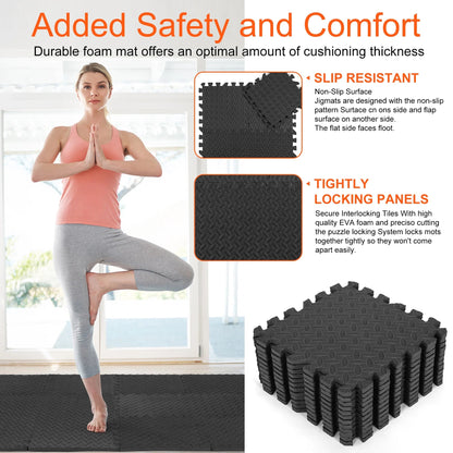 Puzzle Exercise Mats 12/24 - Pack EVA Foam Interlocking Workout Mat EVA Foam Interlocking Tiles for Protective, Exercise Equipment Mat for Gyms, Yoga, Outdoor Workouts, Kids - elev8life