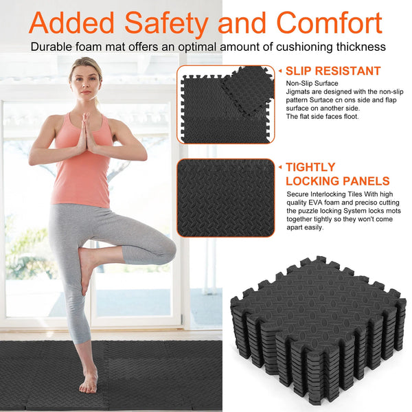 Puzzle Exercise Mats 12/24 - Pack EVA Foam Interlocking Workout Mat EVA Foam Interlocking Tiles for Protective, Exercise Equipment Mat for Gyms, Yoga, Outdoor Workouts, Kids - elev8life