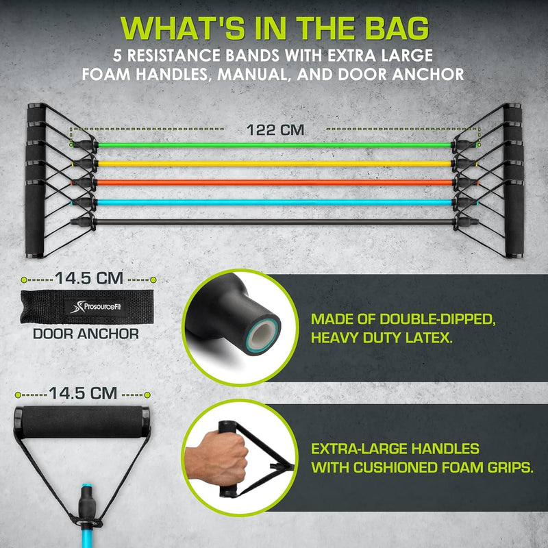 Single Stackable Resistance Bands with Door Anchor and Exercise Guide, 5 - 8 LB, Heavy Duty - elev8life