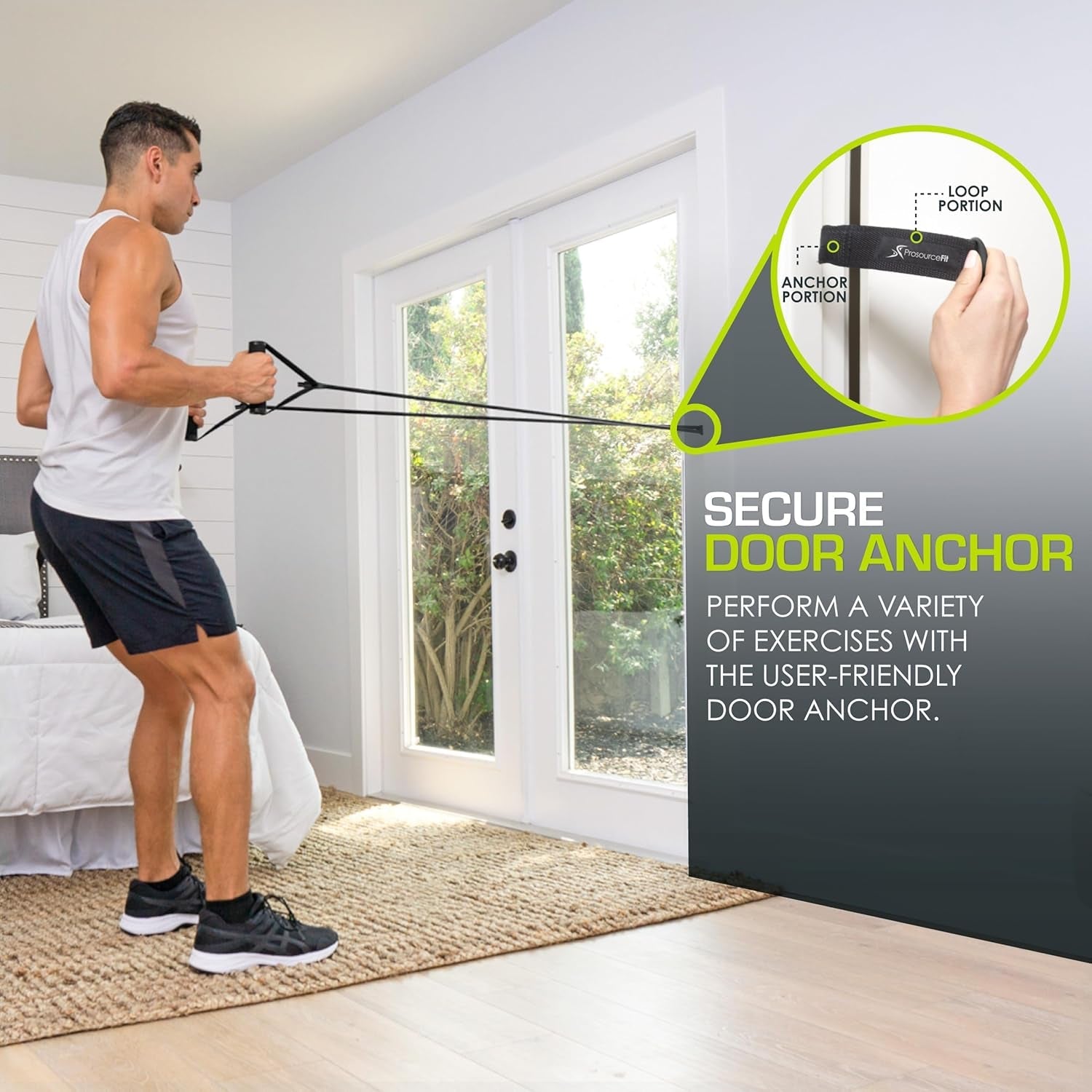 Single Stackable Resistance Bands with Door Anchor and Exercise Guide, 5 - 8 LB, Heavy Duty - elev8life