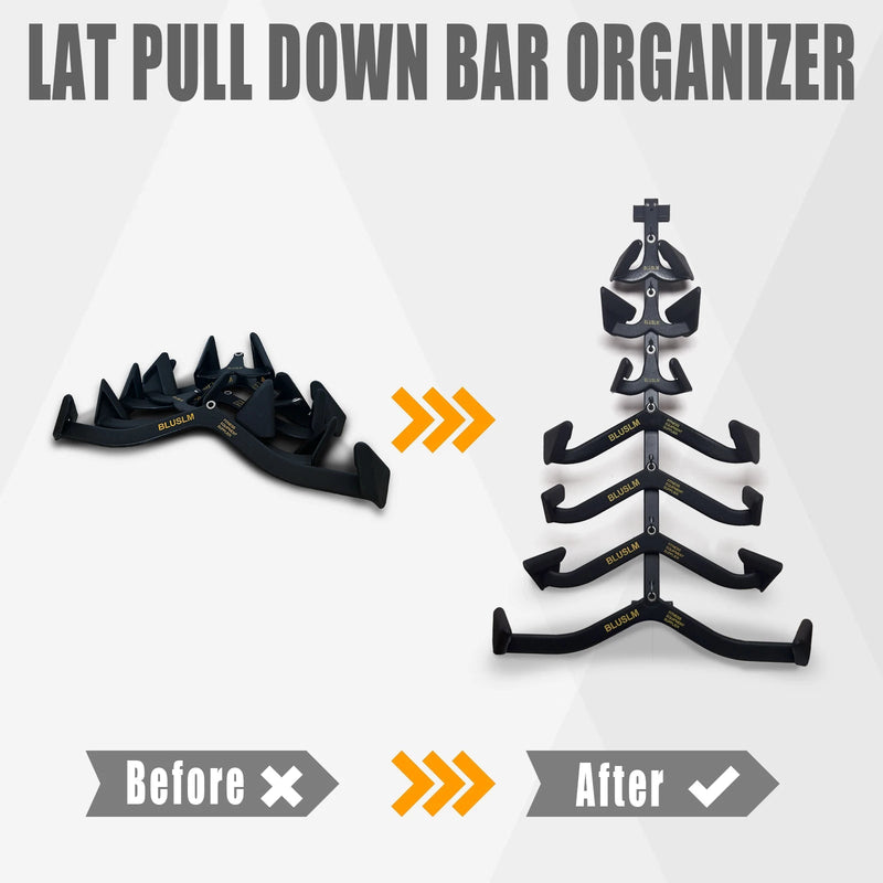 Wall Mounted Lat Pull down Bar Organizer with Hooks, Home Gym Attachment Storage Rack for Lat Pulldown Attachments - elev8life