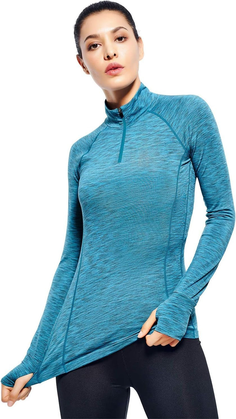 Women’s Quarter Zip Workout Top – Long Sleeve Running Pullover - elev8life