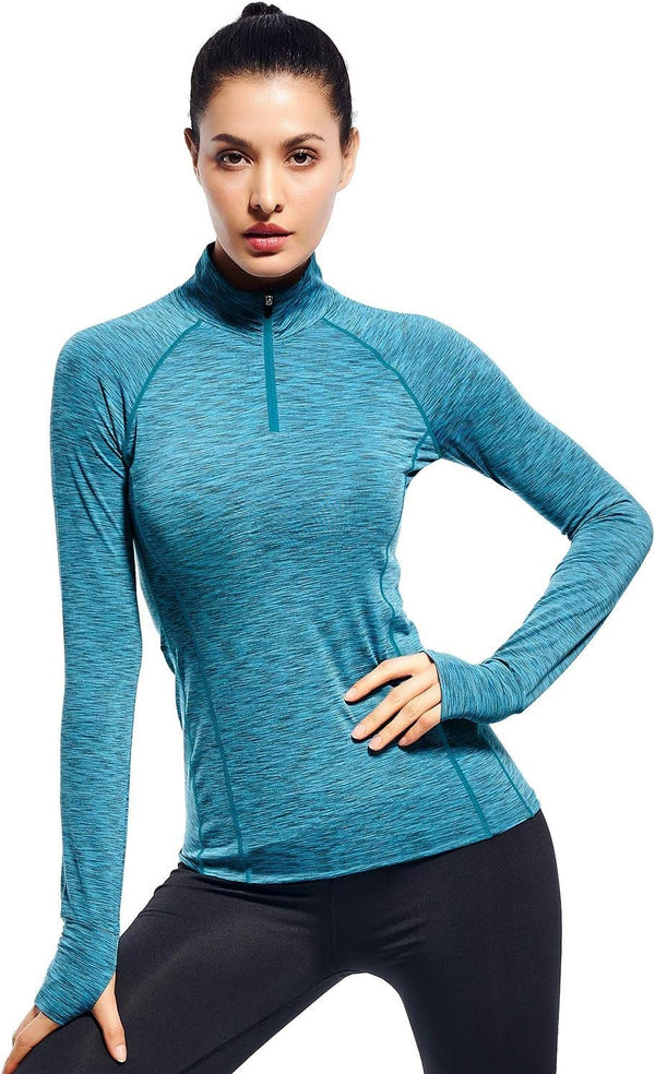 Women’s Quarter Zip Workout Top – Long Sleeve Running Pullover - elev8life