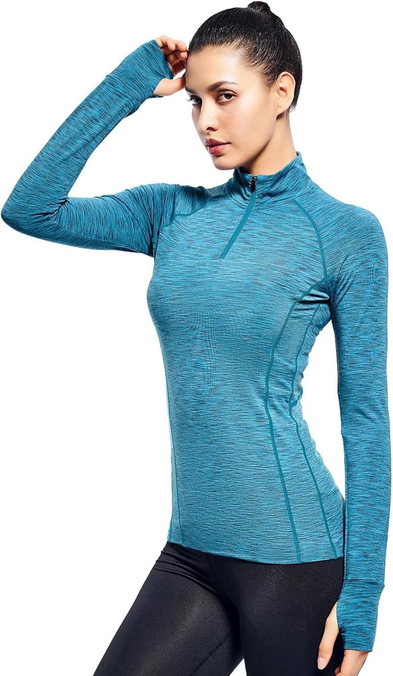 Women’s Quarter Zip Workout Top – Long Sleeve Running Pullover - elev8life