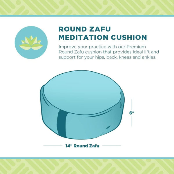 Zafu Meditation Cushion - round - Handcrafted in the USA with Organic Materials - Zipper Cover for Easy Cleaning - Filled with 100% Organic Natural Buckwheat - Organic Cotton Cobalt Blue - elev8life