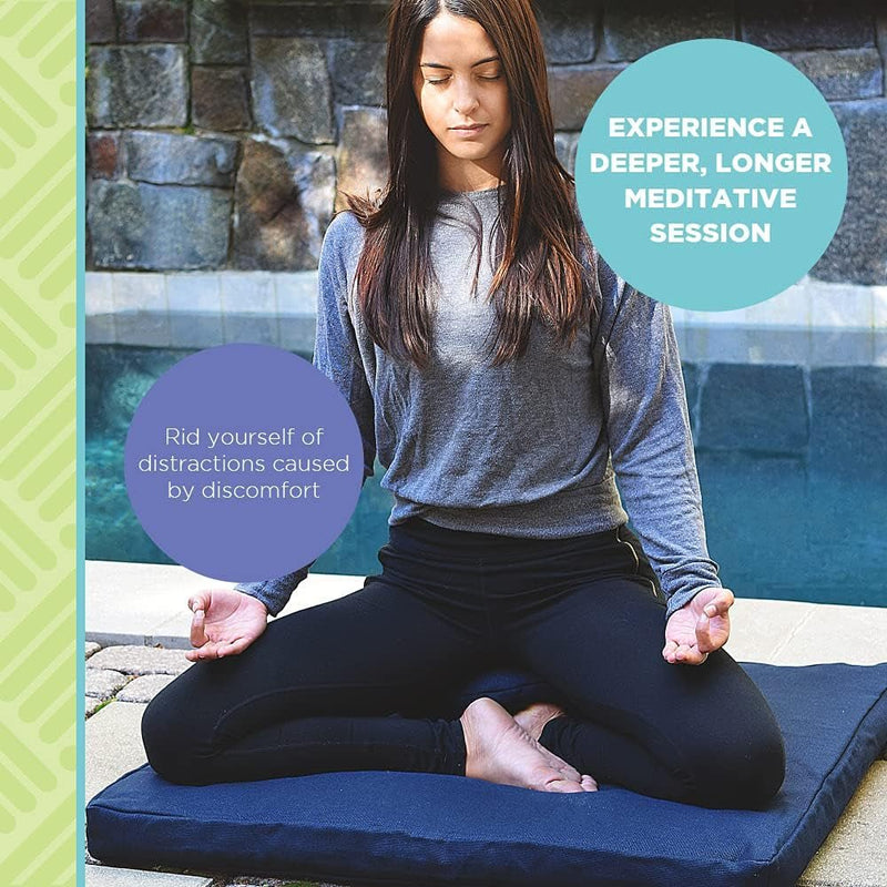Zafu Meditation Cushion - round - Handcrafted in the USA with Organic Materials - Zipper Cover for Easy Cleaning - Filled with 100% Organic Natural Buckwheat - Organic Cotton Cobalt Blue - elev8life